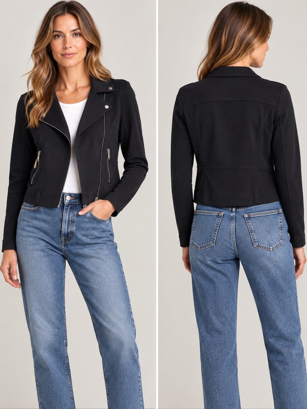 Marrakech Black Moto Jacket Size S Stretch Cotton Asymmetrical Zip Biker